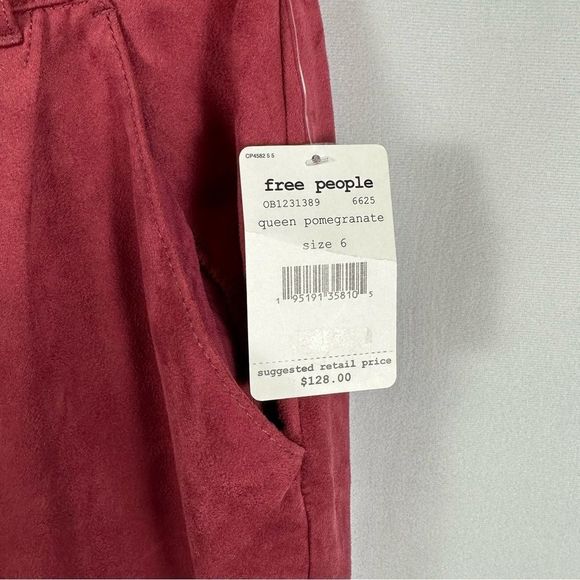 Free People Vegan Faux Suede Pants Cropped Pants Queen Pomegranate 6 NWT - Picture 6 of 9